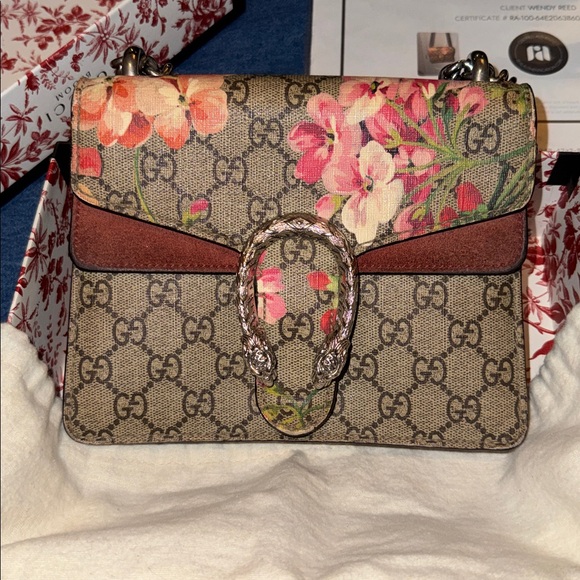 Gucci Handbags - Gucci Beige and Red Floral Shoulder Bag, GUC, Gucci Dust Bag, Box & COA